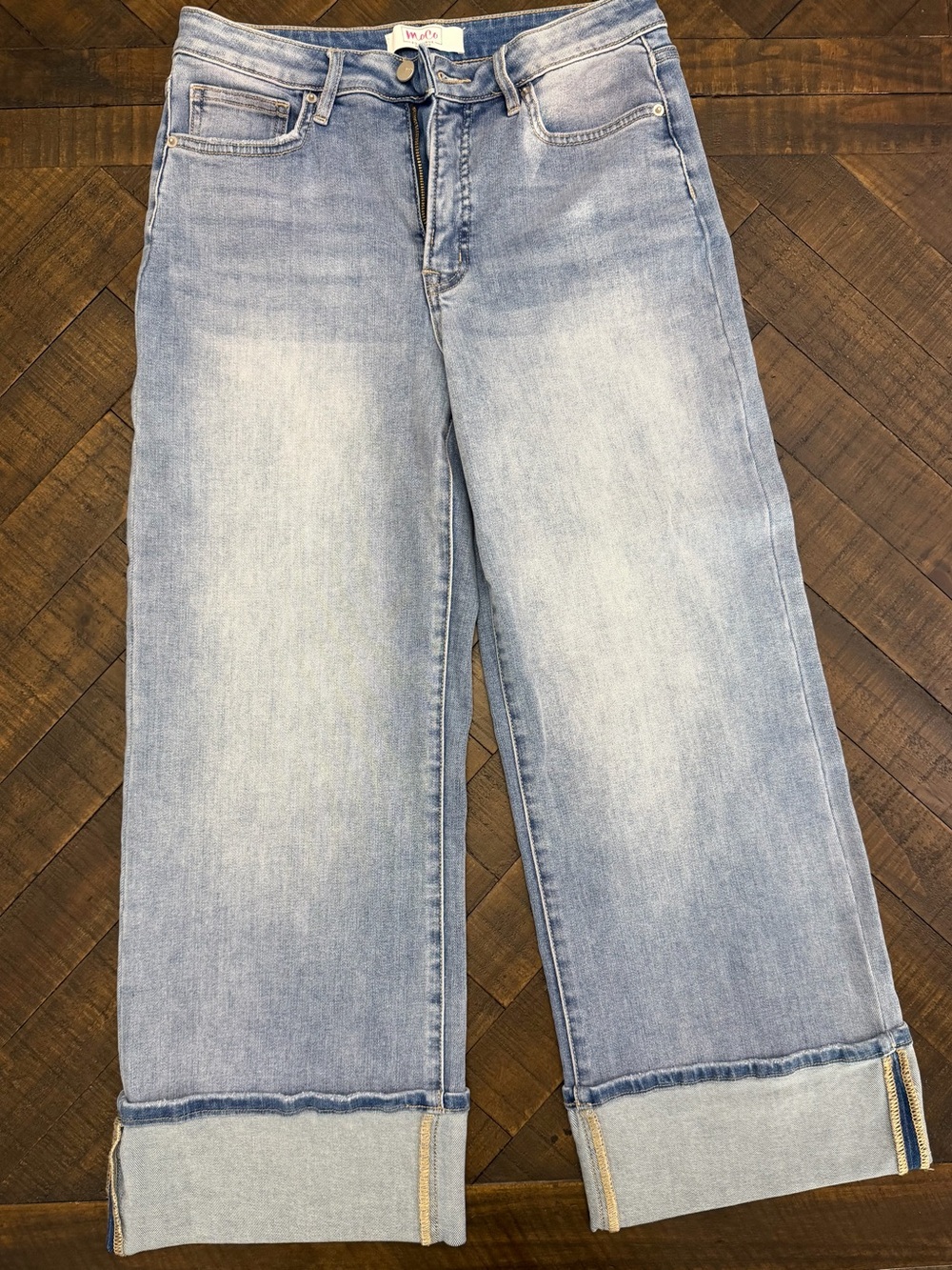 Light Blue Wide-Leg Jeans with Rolled Cuff